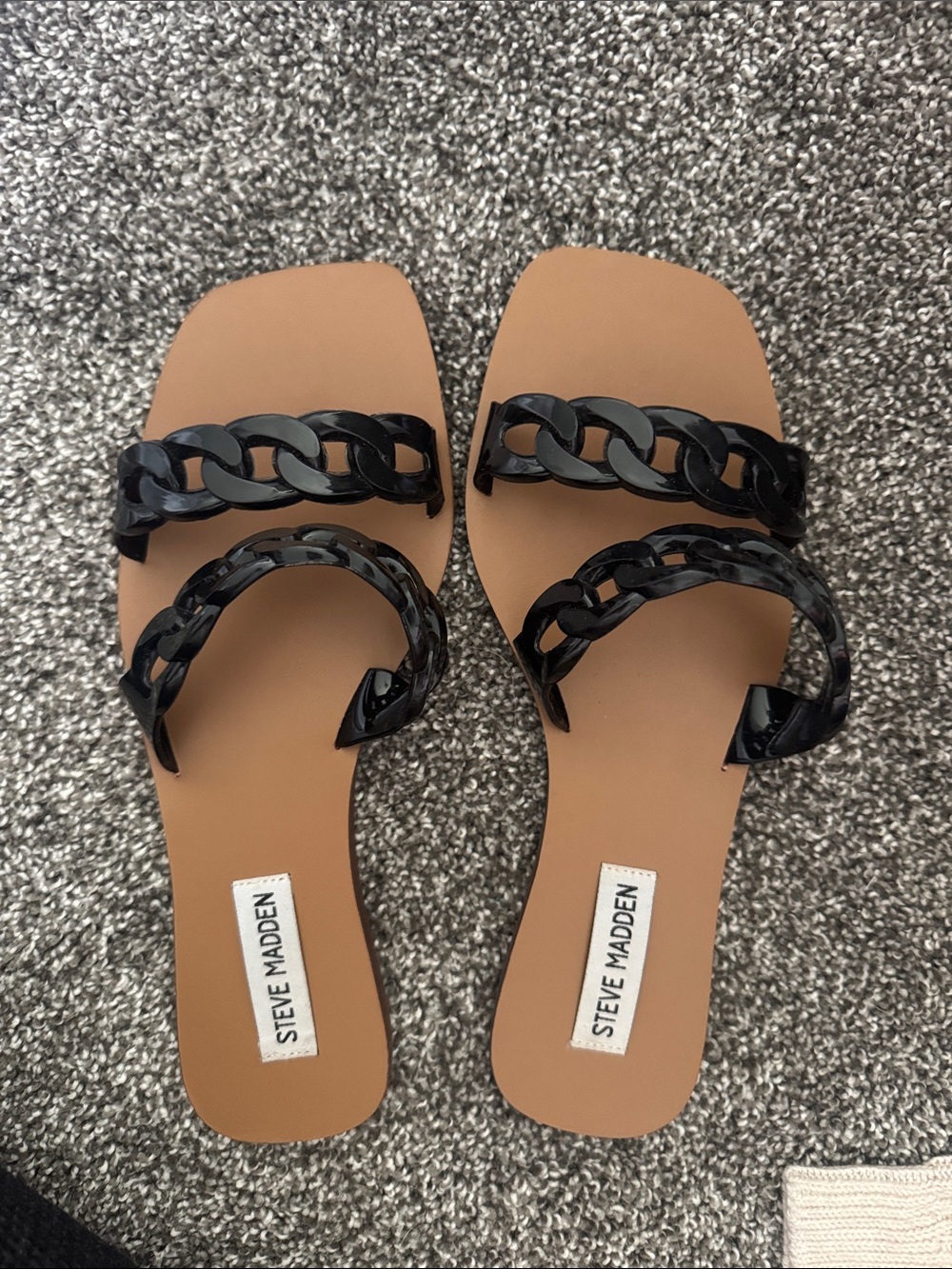 Steve Madden Black Chain-Accent Slide Sandals